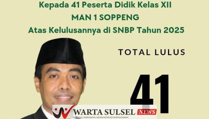 Raih Prestasi Gemilang, 41 Siswa MAN 1 Soppeng Lolos SNBP 