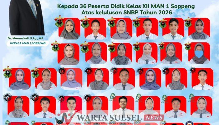 Hebat! 53 Siswa MAN 1 Soppeng Lolos Tanpa Tes Ke Perguruan Tinggi