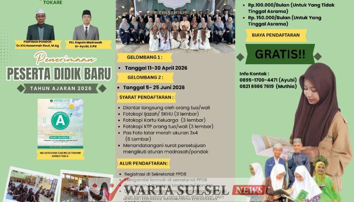 Ponpes Pilihan Terbaik Orang Tua, Pesantren Ass’adiyah Tokare Buka Penerimaan Santri Baru