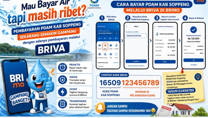 Tanpa Antre, Bayar Tagihan PDAM Soppeng Kini Cukup Lewat BRImo